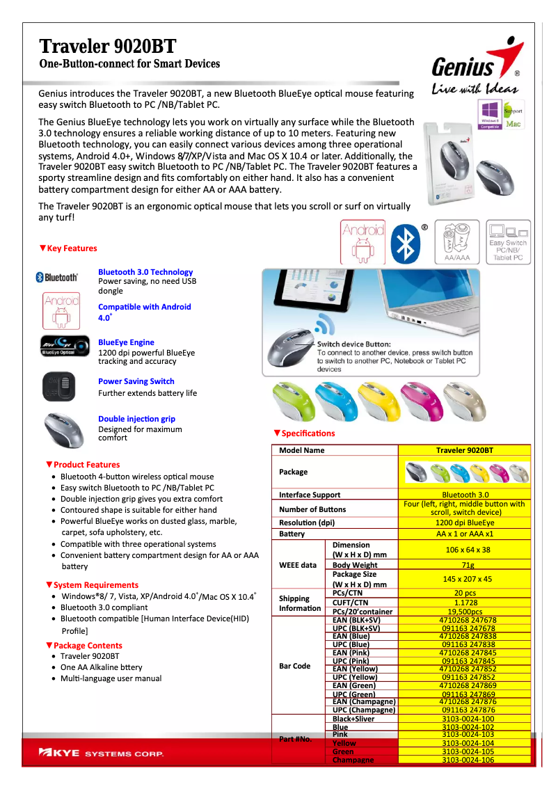 Page 1 de la notice Manuel utilisateur Genius Traveler 9020BT