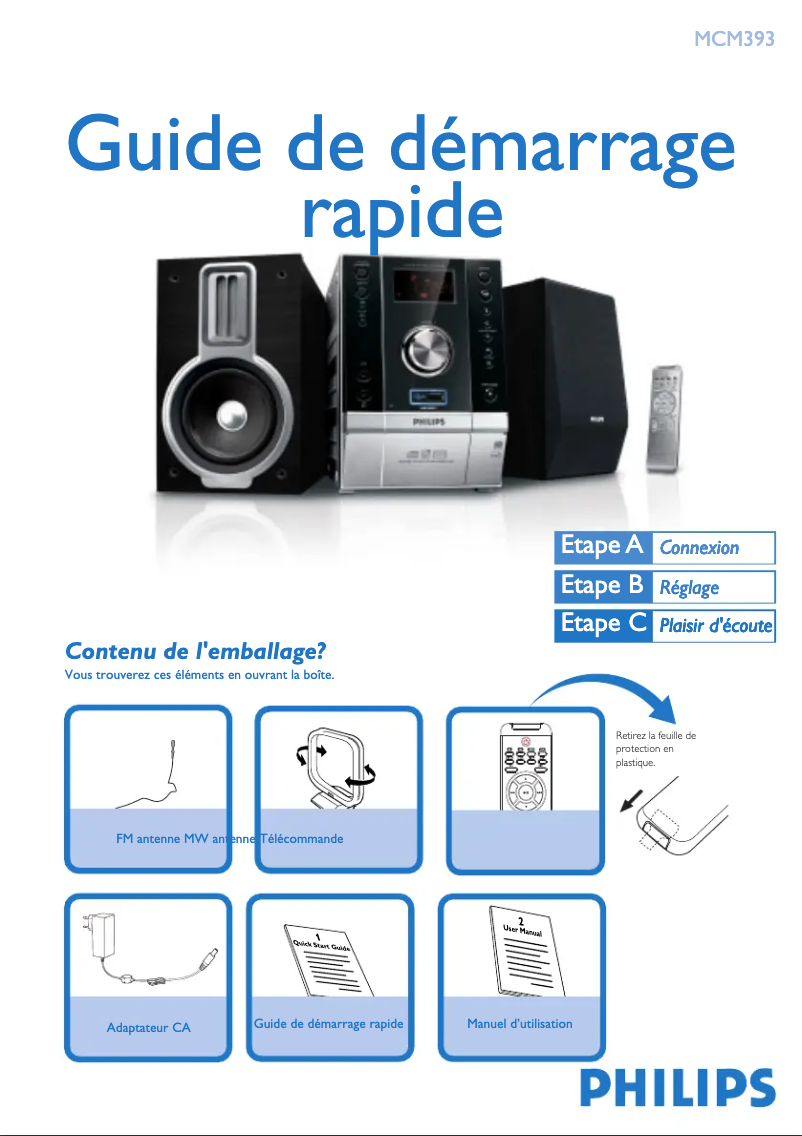 Page n°1 - Guide de démarrage rapide Philips MCM393