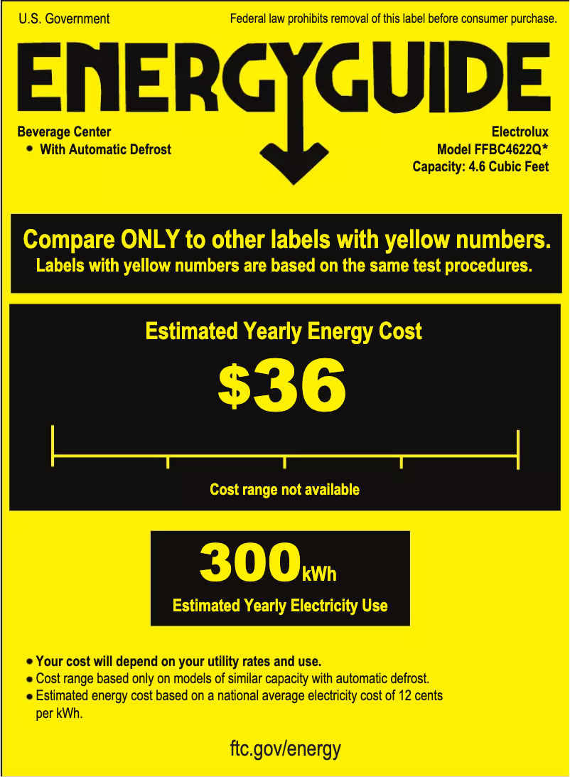 Page 1 de la notice Label énergétique Frigidaire FFBC4622QS
