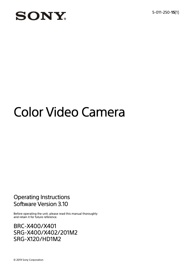 Page n°1 - Manuel utilisateur Sony SRG-201M2