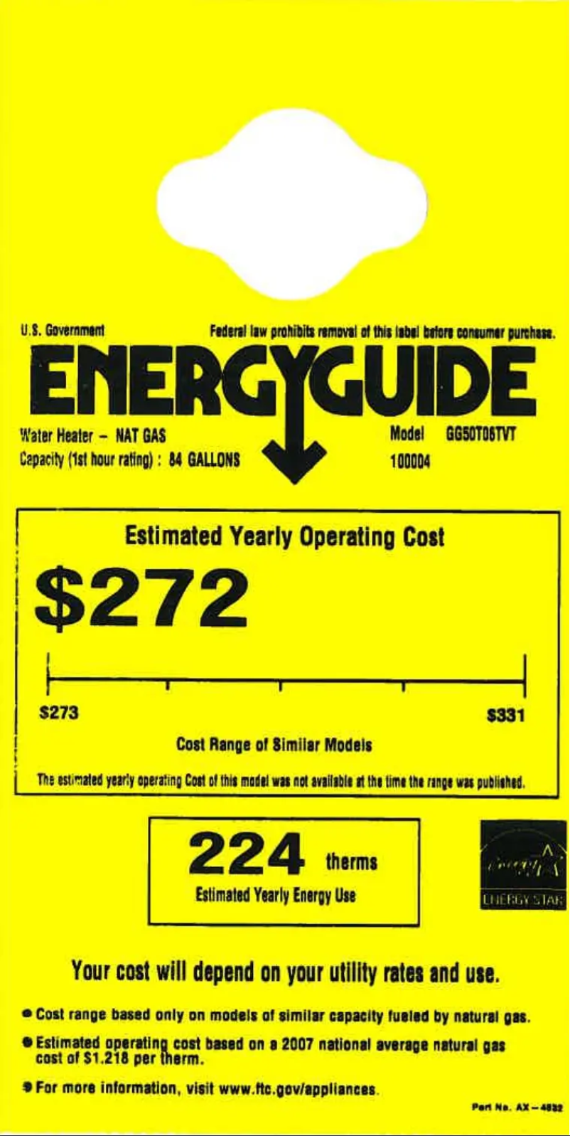Page n°1 - Label énergétique GE GG50T06TVT