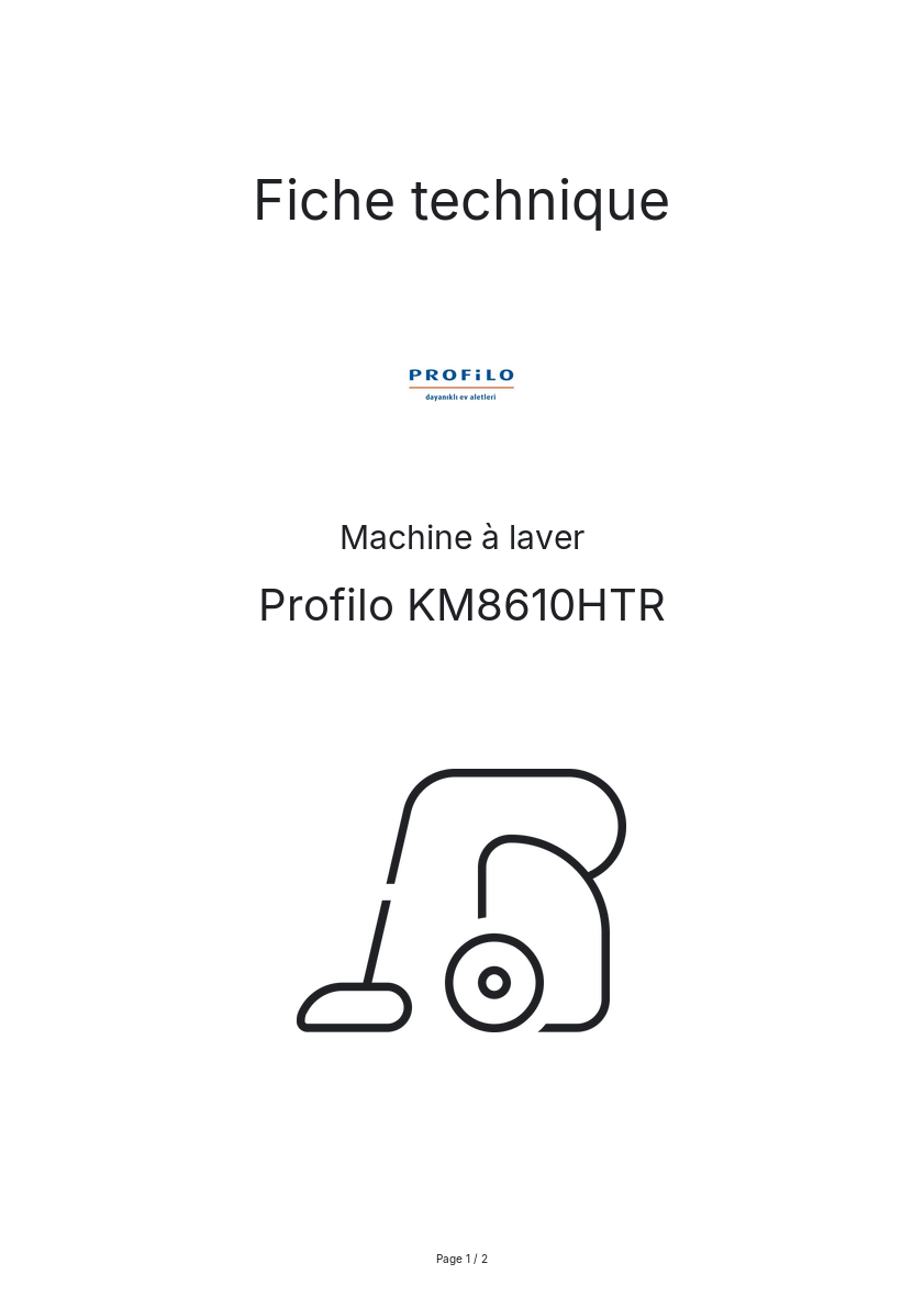 Page n°1 - Fiche technique Profilo KM8610HTR