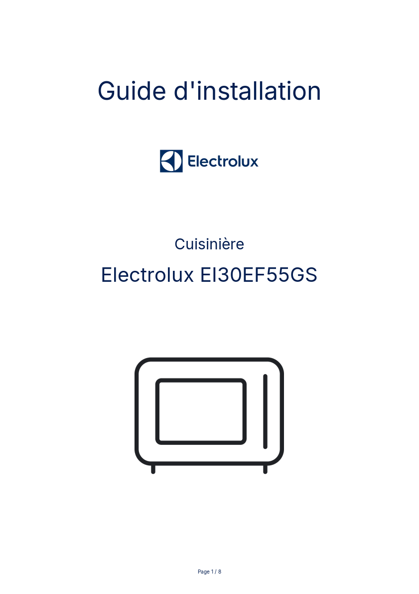 Page n°1 - Guide d'installation Electrolux EI30EF55GS