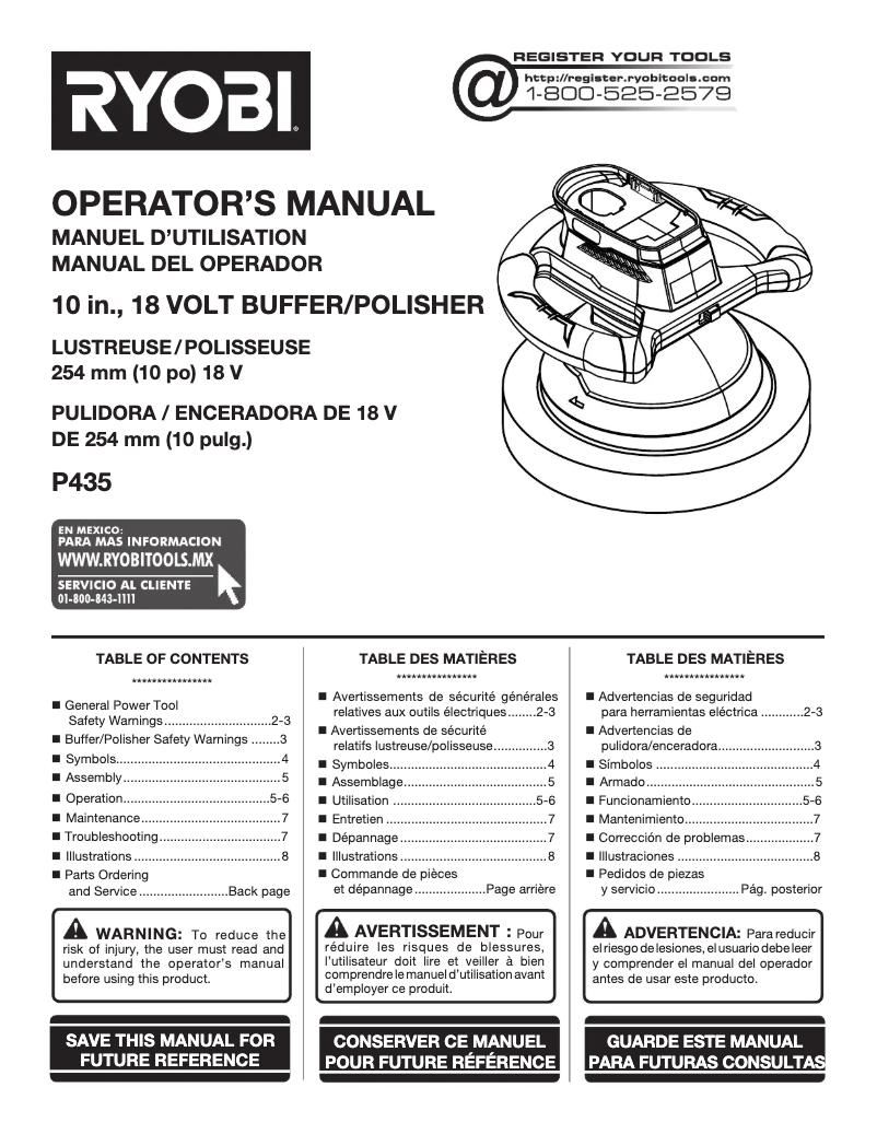 Page 1 de la notice Manuel utilisateur RYOBI P435