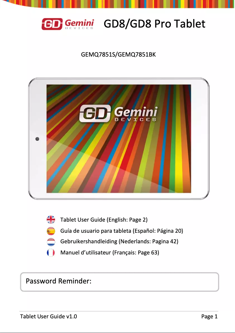 Page n°1 - Manuel utilisateur Gemini GD8 Tablet GEMQ7851S