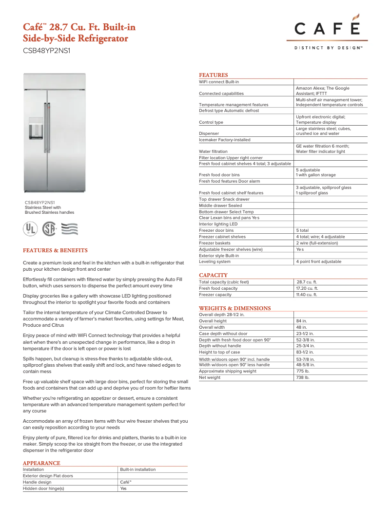 Page 1 de la notice Fiche technique GE CSB48YP2NS1
