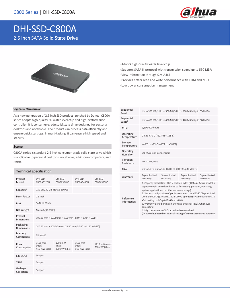 Image de la première page du manuel de l'appareil SSD-C800AS480G