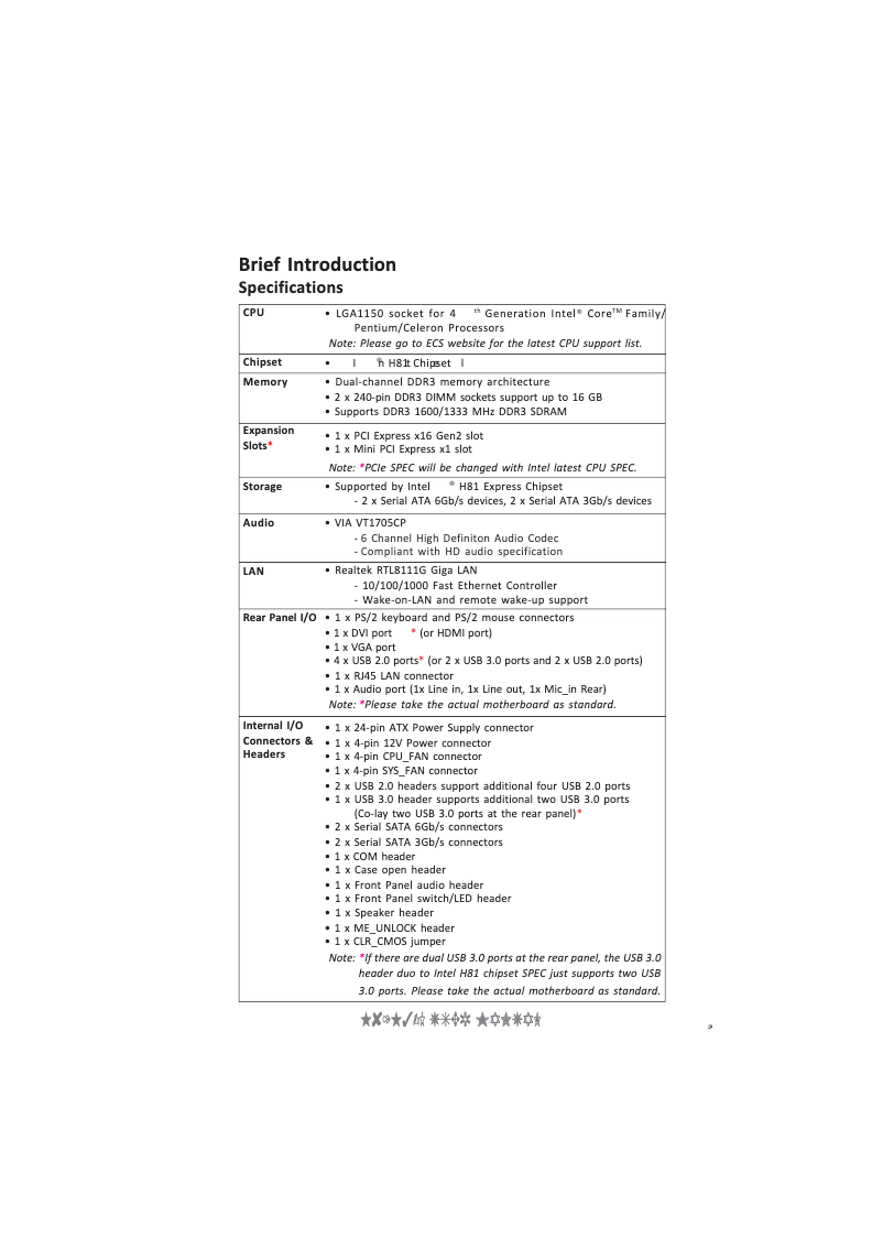 Page 1 de la notice Manuel utilisateur ECS H81H3-I/HDMI