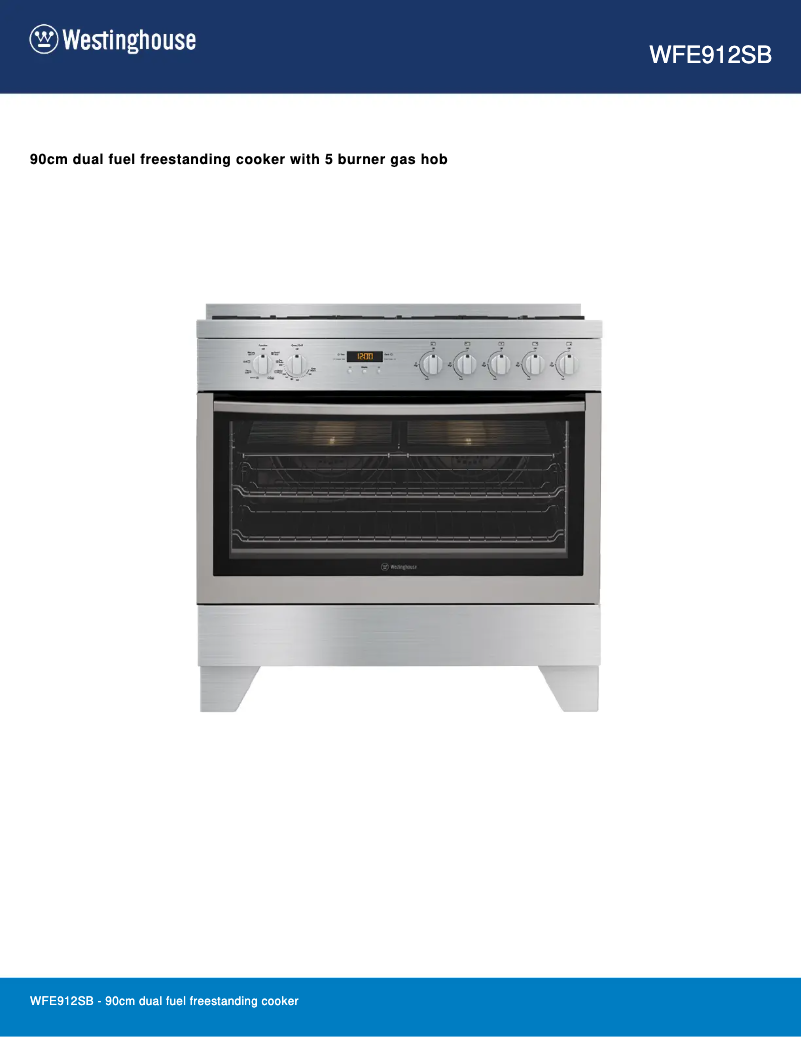 Page 1 de la notice Fiche technique Westinghouse WFE912SB