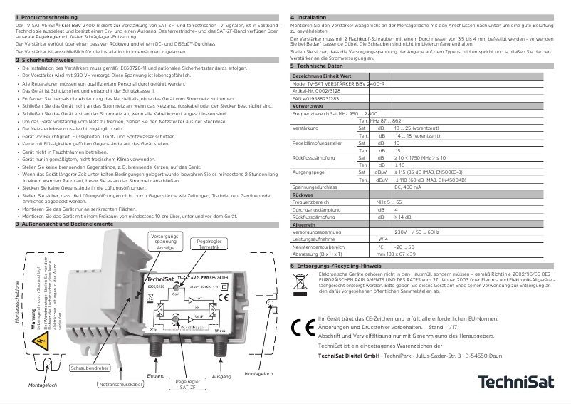 Page n°1 - Manuel utilisateur TechniSat BBV 2400-R