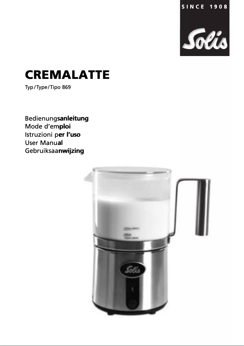 Page 1 de la notice Manuel utilisateur Solis Cremalatte 869