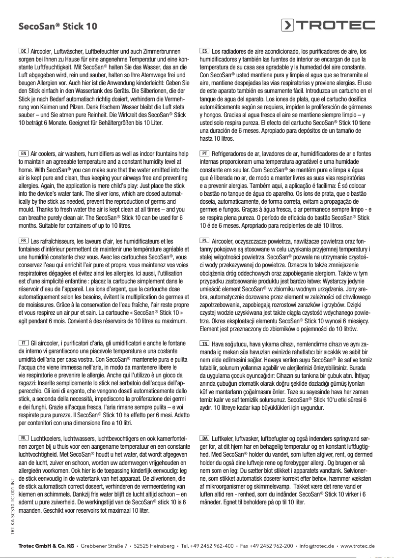 Page 1 de la notice Manuel utilisateur Trotec SecoSan Stick 10