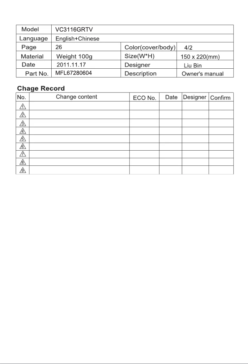Page n°1 - Manuel utilisateur LG VC3116GRTV