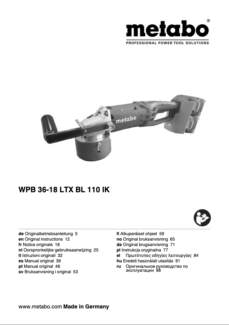 Page n°1 - Manuel utilisateur Metabo WPB 36-18 LTX BL 110 IK