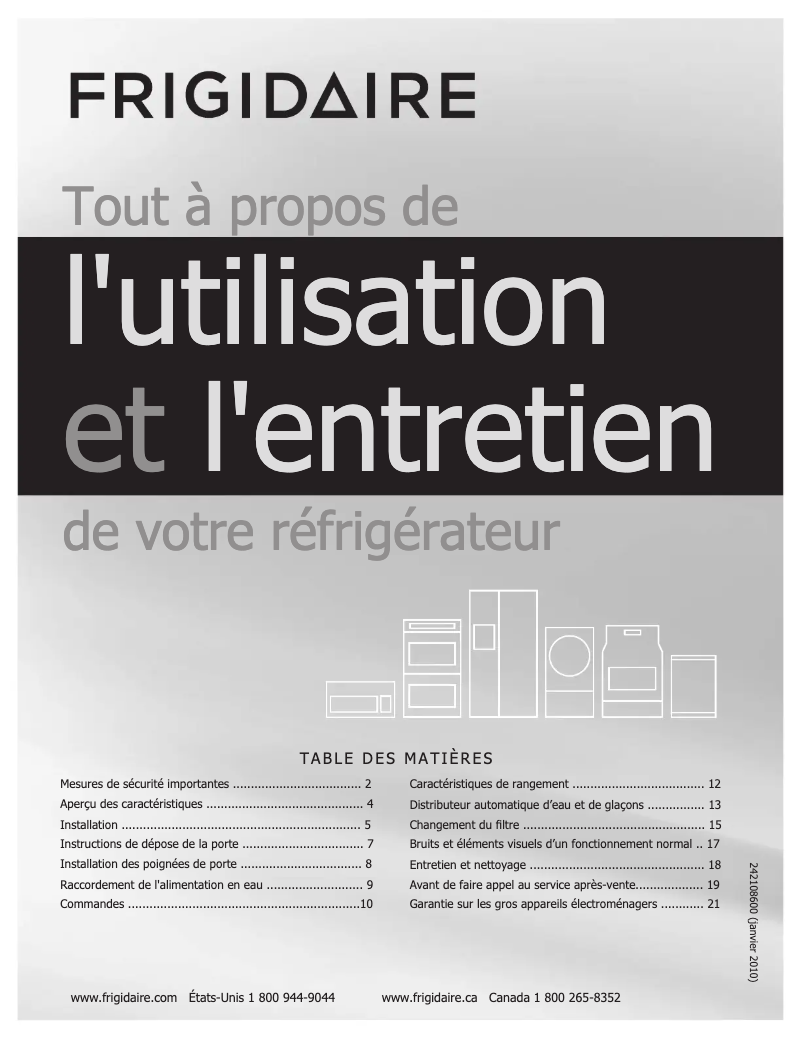Page 1 de la notice Manuel utilisateur Frigidaire FGHS2667KW