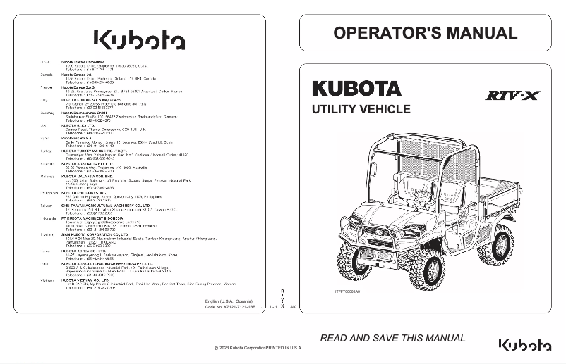 Page 1 de la notice Manuel utilisateur Kubota RTV-X