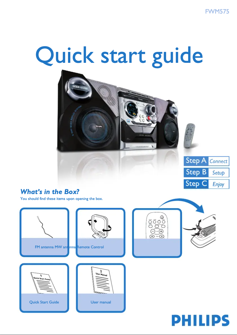 Page 1 de la notice Guide de démarrage rapide Philips FWM575