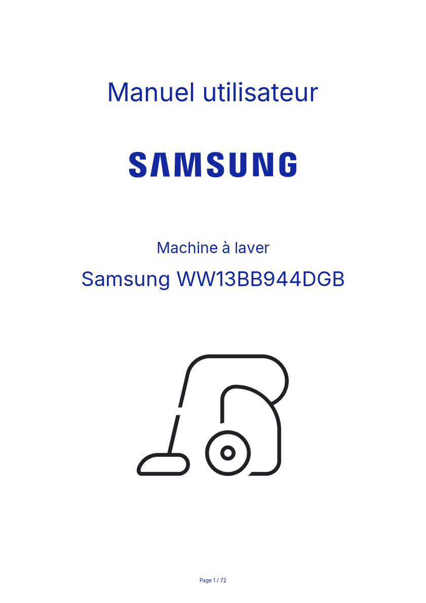 Page n°1 - Manuel utilisateur Samsung WW13BB944DGB