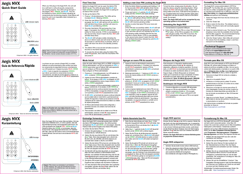 Page 1 de la notice Manuel utilisateur Apricorn Aegis NVX