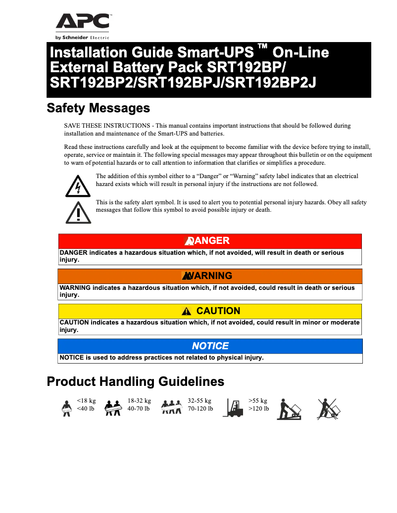 Page n°1 - Manuel utilisateur APC Smart-UPS SRT192BP
