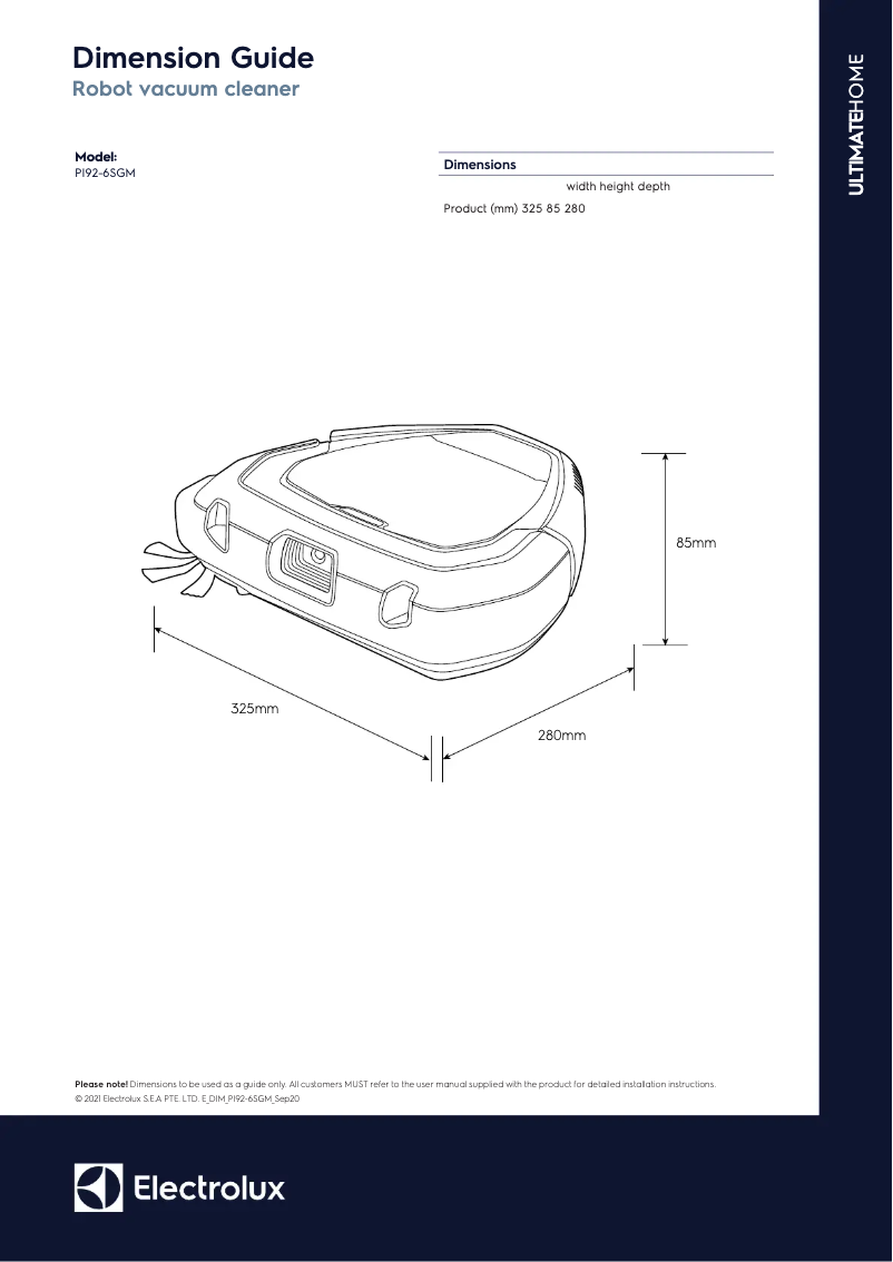 Page n°1 - Dessin technique Electrolux Pure i9.2 PI92-6SGM