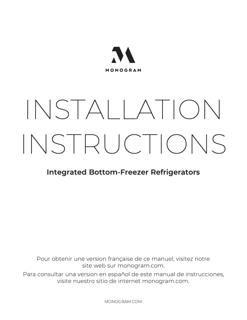 Page 1 de la notice Guide d'installation Monogram ZIC363NBVLH