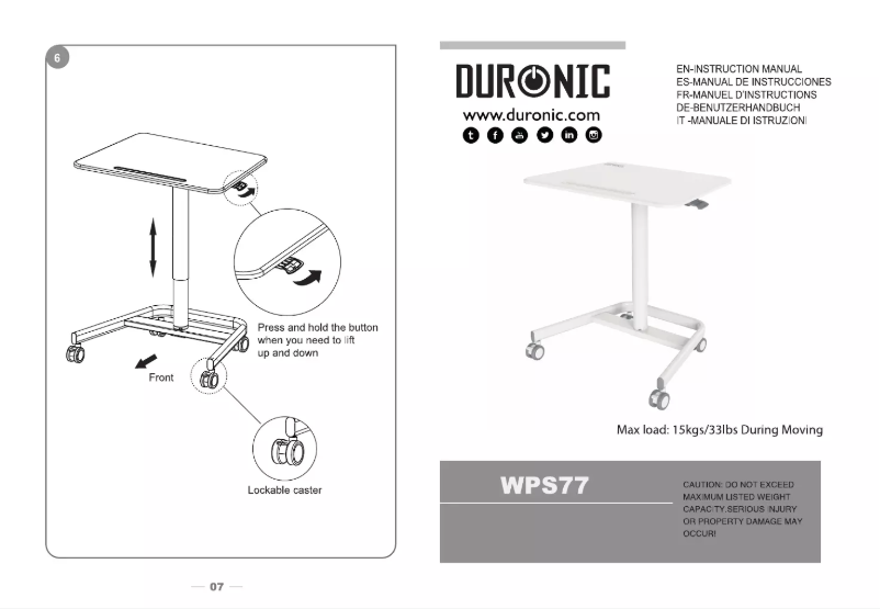 Image de la première page du manuel de l'appareil WPS77