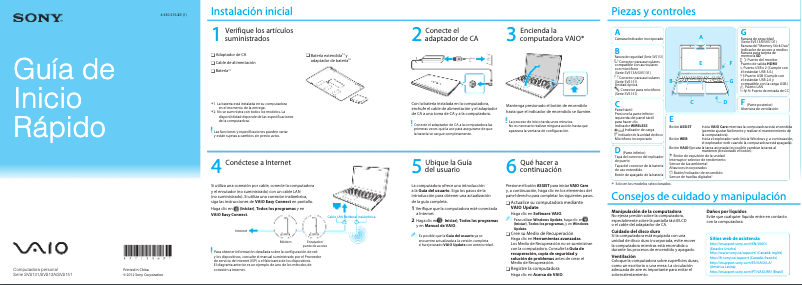 Page n°1 - Guide d'installation Sony Vaio SVS1511HGXB