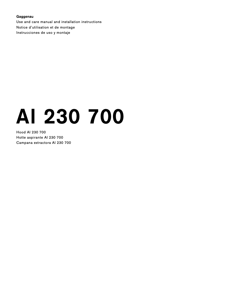 Page 1 of the manual Installation Guide Gaggenau AI230700