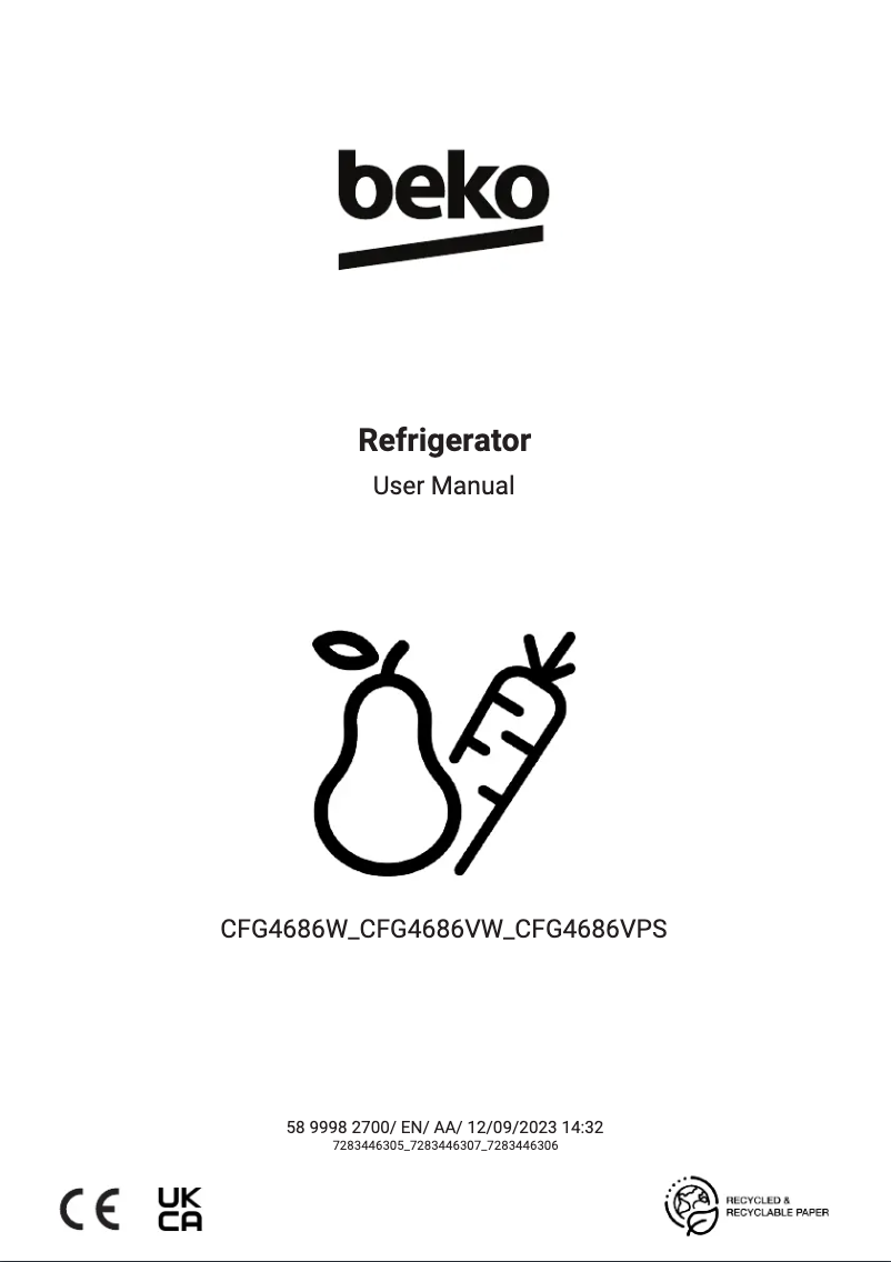 Page 1 de la notice Manuel utilisateur Beko CFG4686W