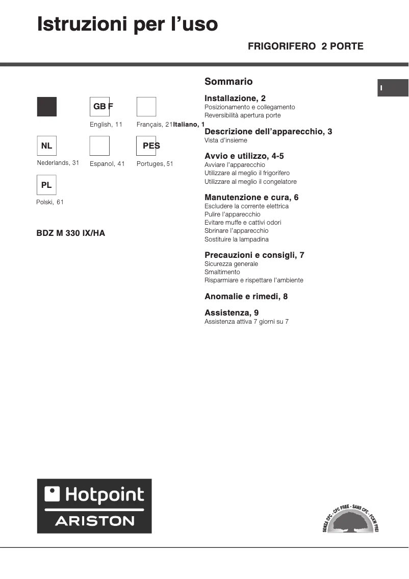 Page n°1 - Manuel utilisateur Hotpoint Ariston BDZ M 330 IX/HA
