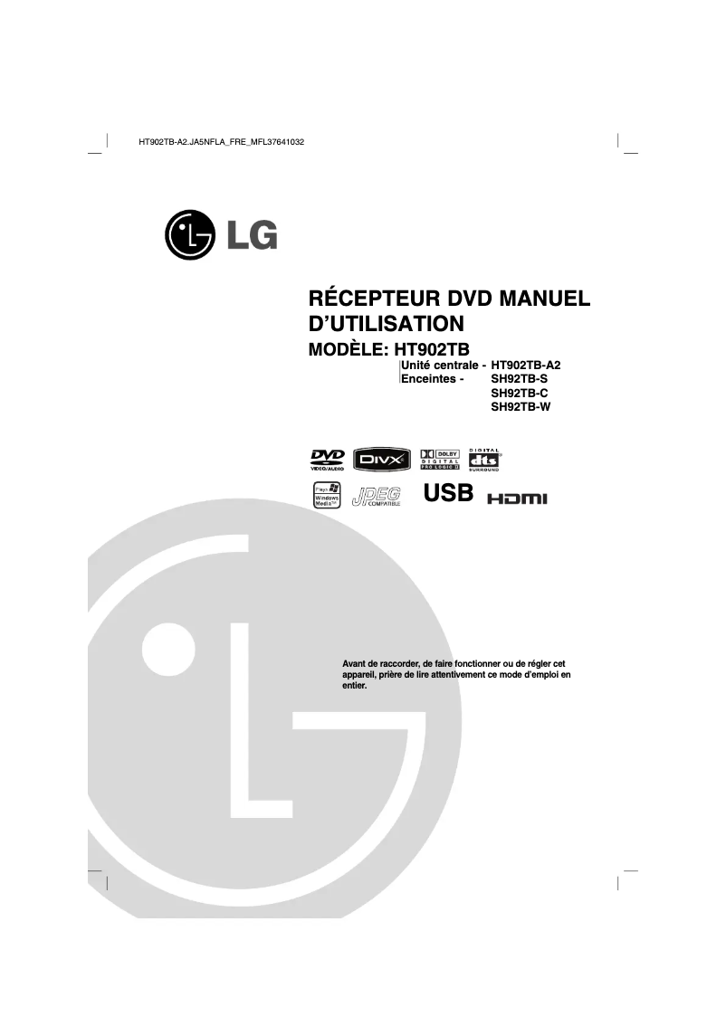 Page 1 de la notice Manuel utilisateur LG HT902TB