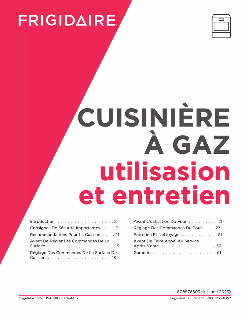 Page n°1 - Manuel utilisateur Frigidaire GCFG3661AF