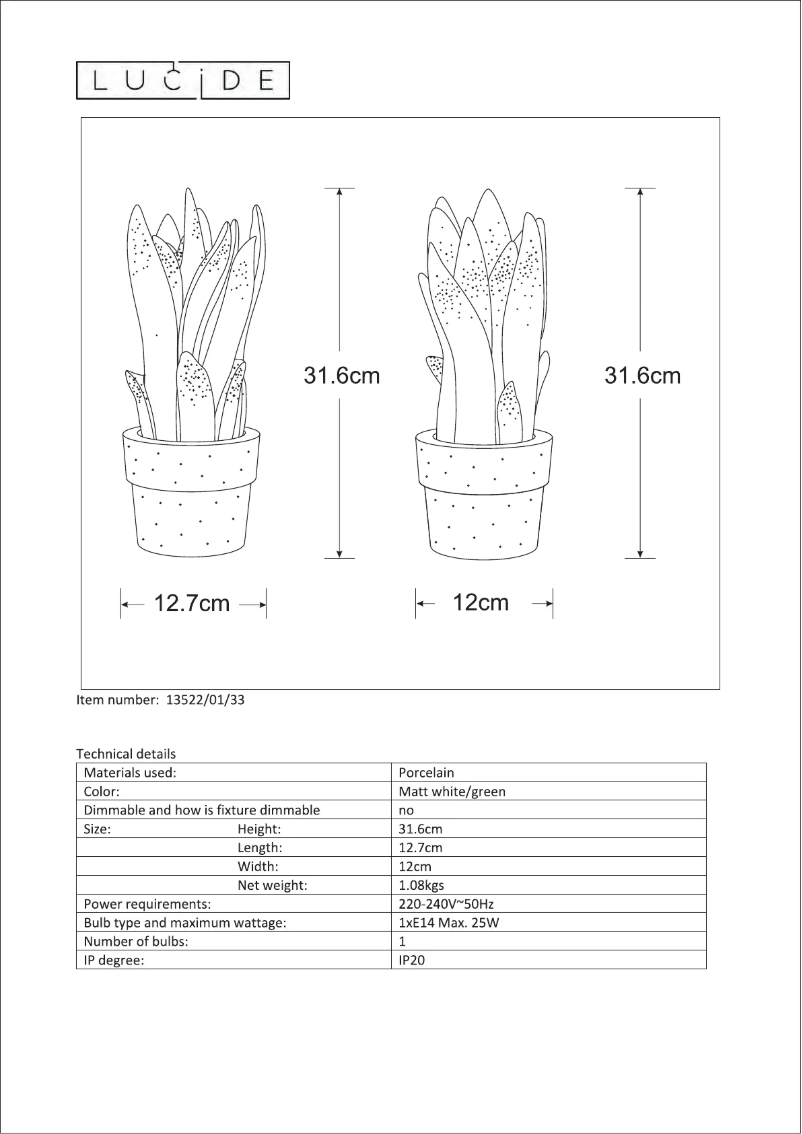 Page n°1 - Manuel utilisateur Lucide Sansevieria 13522/01/33