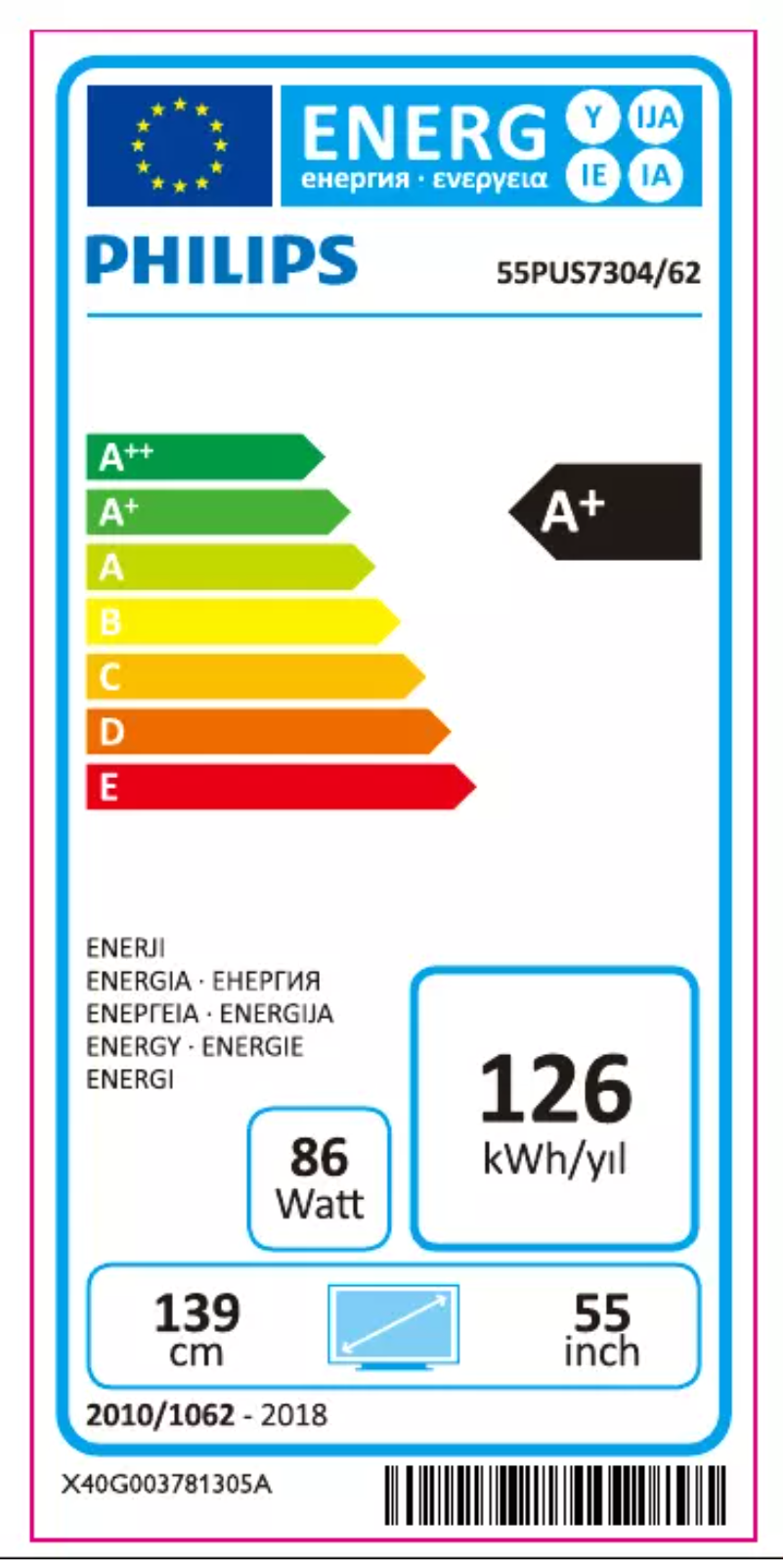 Page n°1 - Label énergétique Philips 55PUS7304