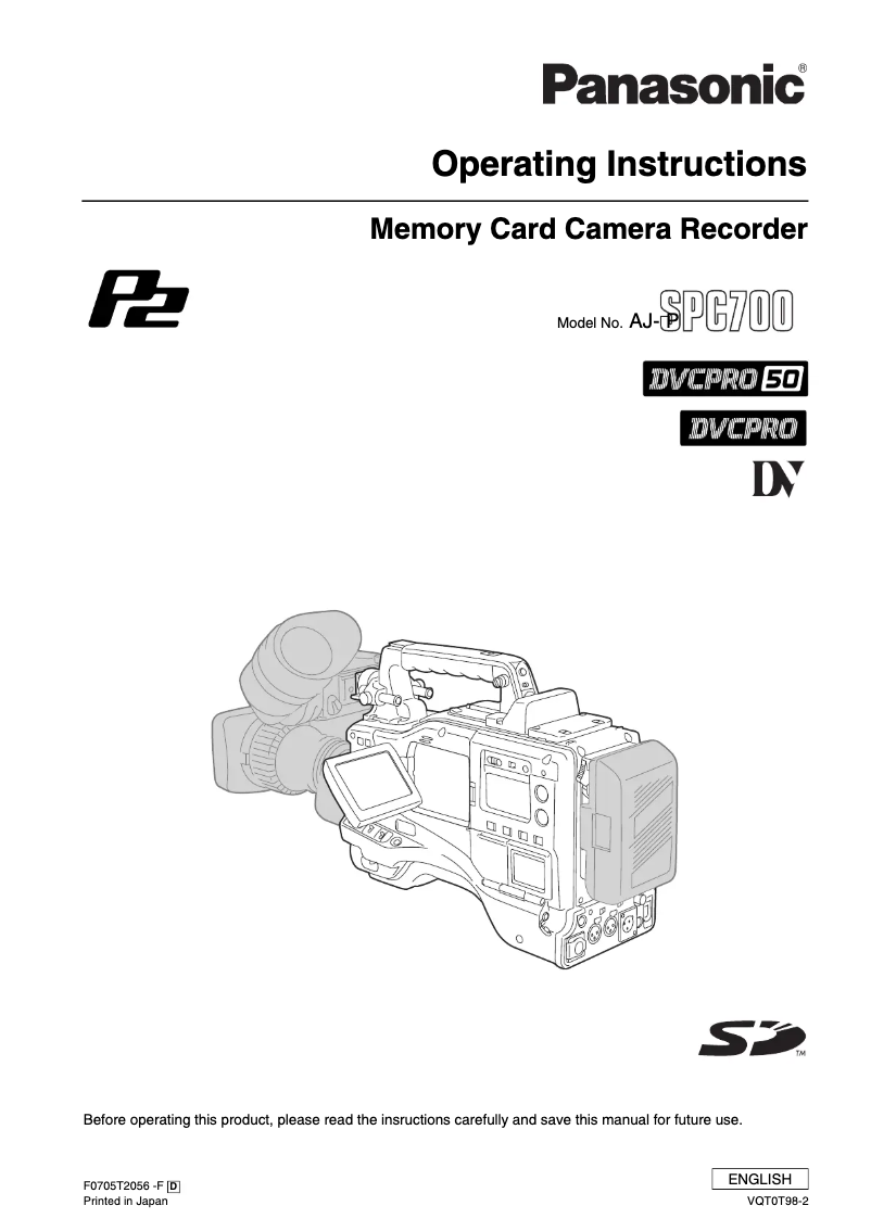 Page n°1 - Manuel utilisateur Panasonic AJ-SPC700P