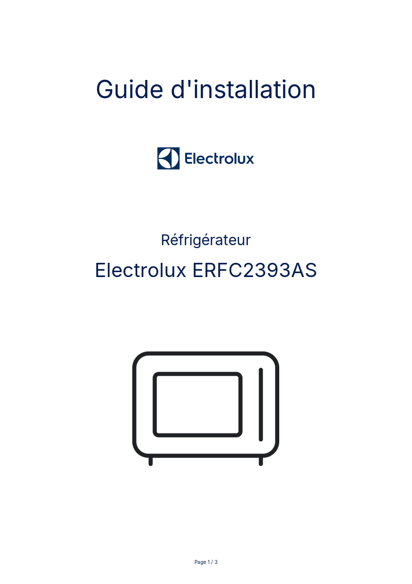 Page n°1 - Guide d'installation Electrolux ERFC2393AS