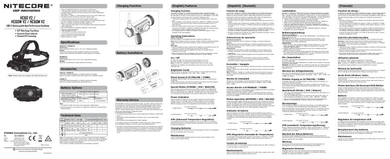 Page 1 de la notice Manuel utilisateur Nitecore HC60
