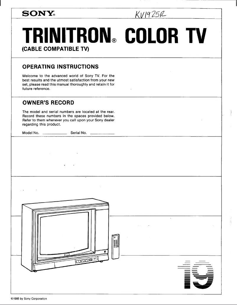Page 1 de la notice Manuel utilisateur Sony KV-1925R