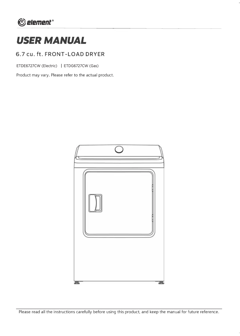 Page 1 de la notice Manuel utilisateur Element ETDE6727CW