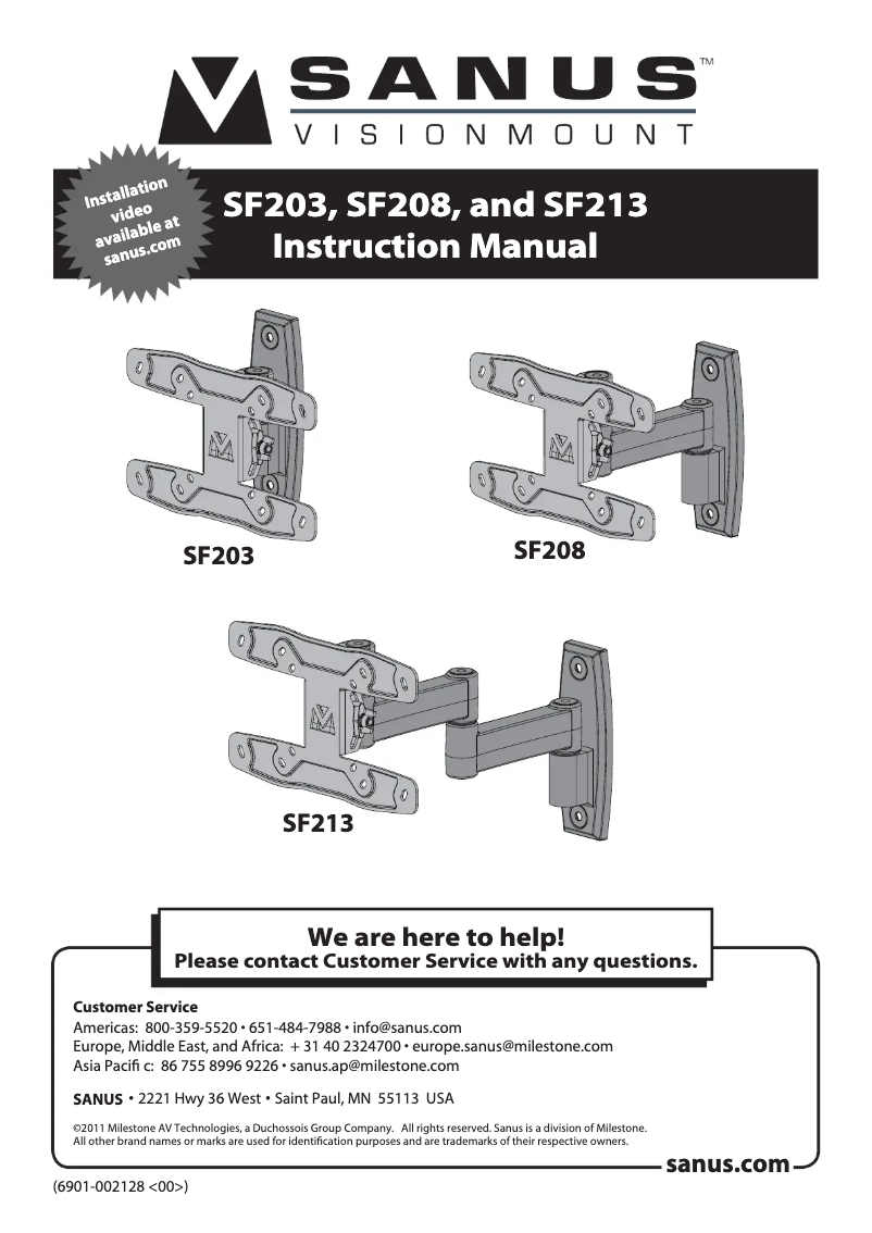 Page 1 de la notice Manuel utilisateur Sanus SF203