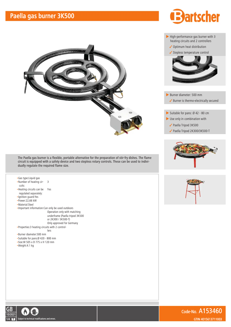 Page n°1 - Manuel utilisateur Bartscher 3K500