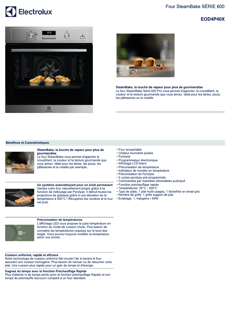 Page 1 de la notice Fiche technique Electrolux EOD4P40X
