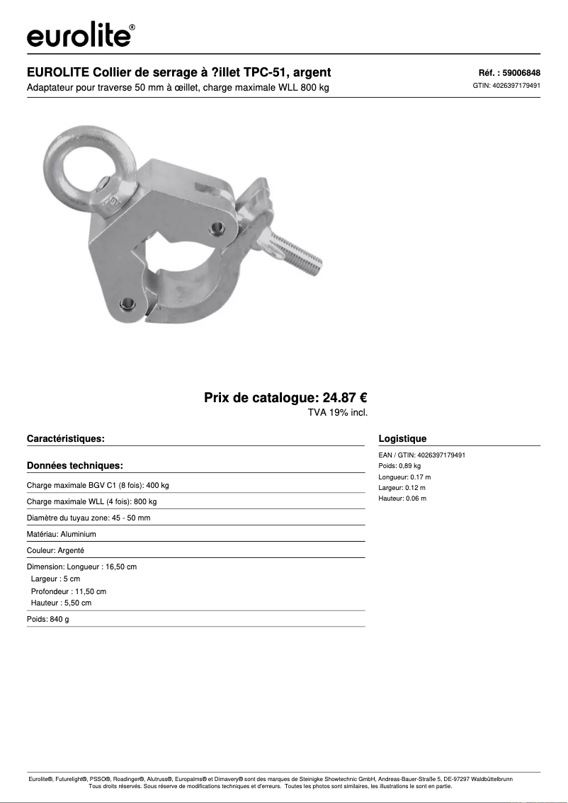 Page n°1 - Fiche technique Eurolite TPC-51