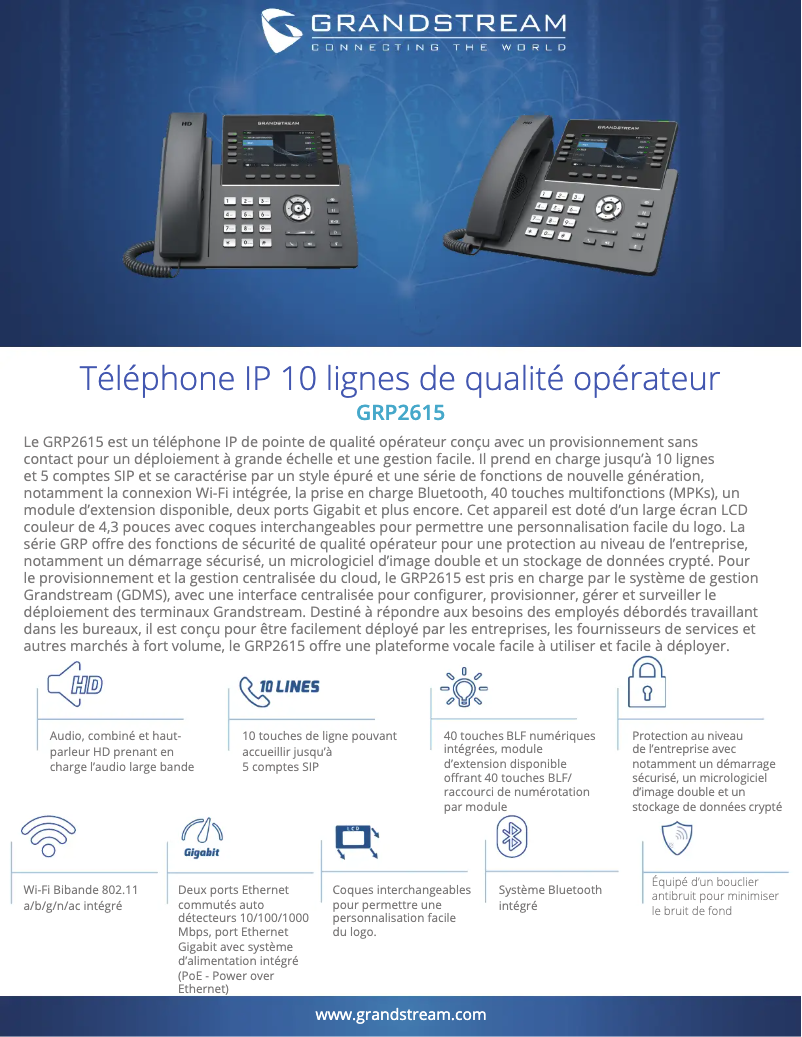 Page 1 de la notice Fiche technique Grandstream GRP2615