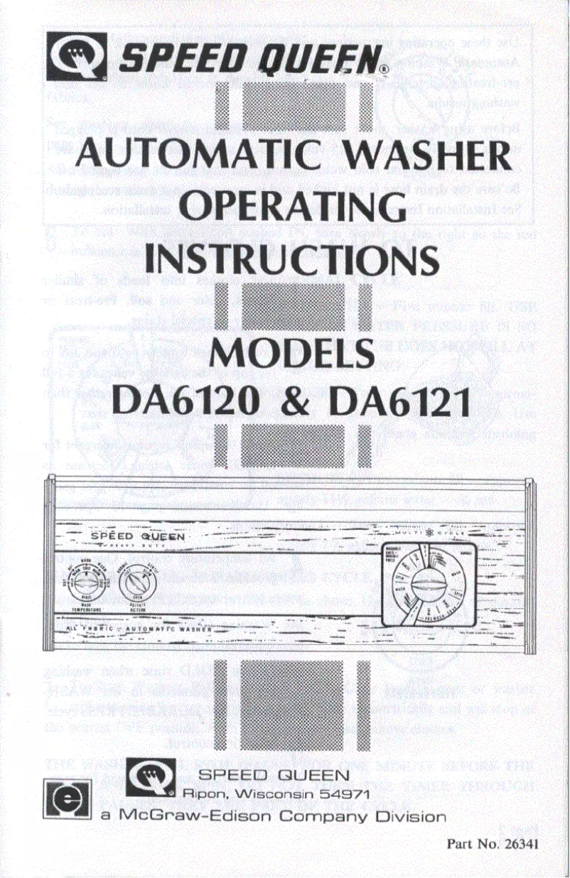 Page 1 de la notice Manuel utilisateur Speed Queen DA6121