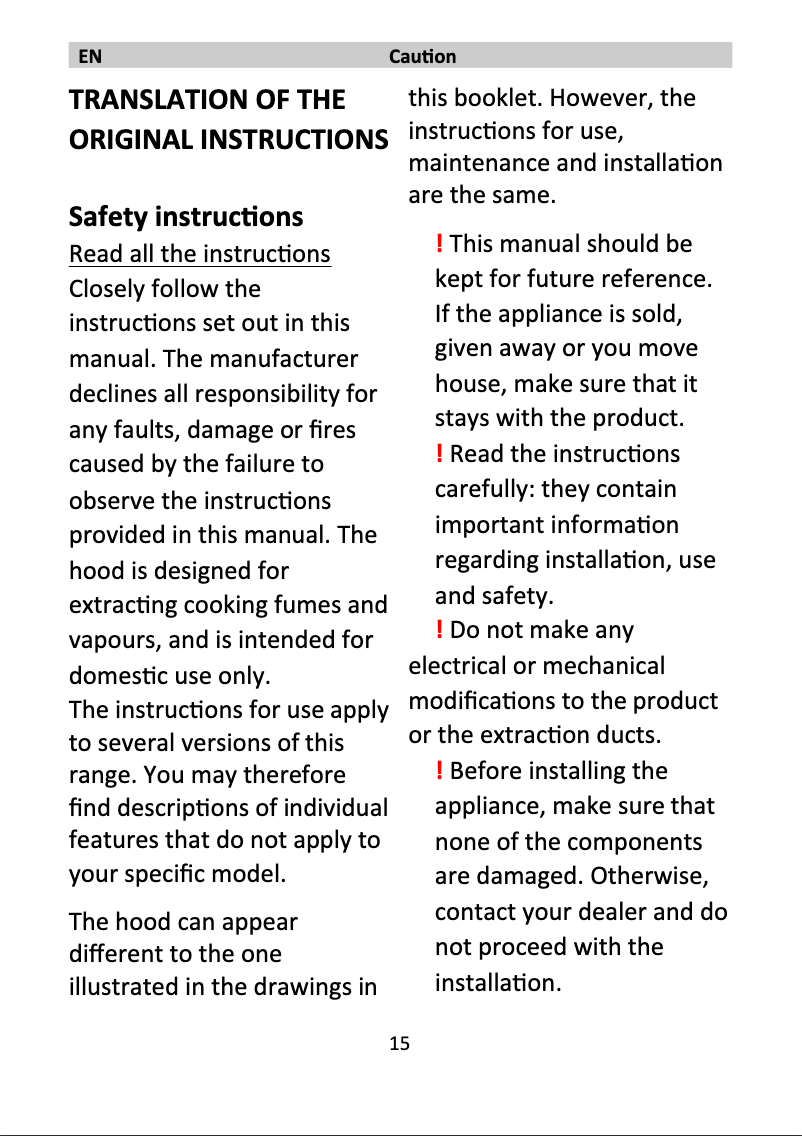 Image de la première page du manuel de l'appareil KLT120LWHS