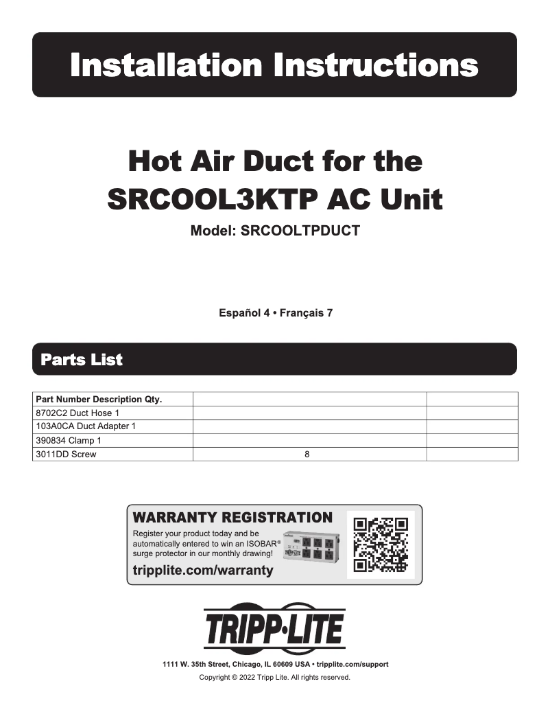 Página 1 del manual Manual de usuario Tripp Lite SRCOOLTPDUCT