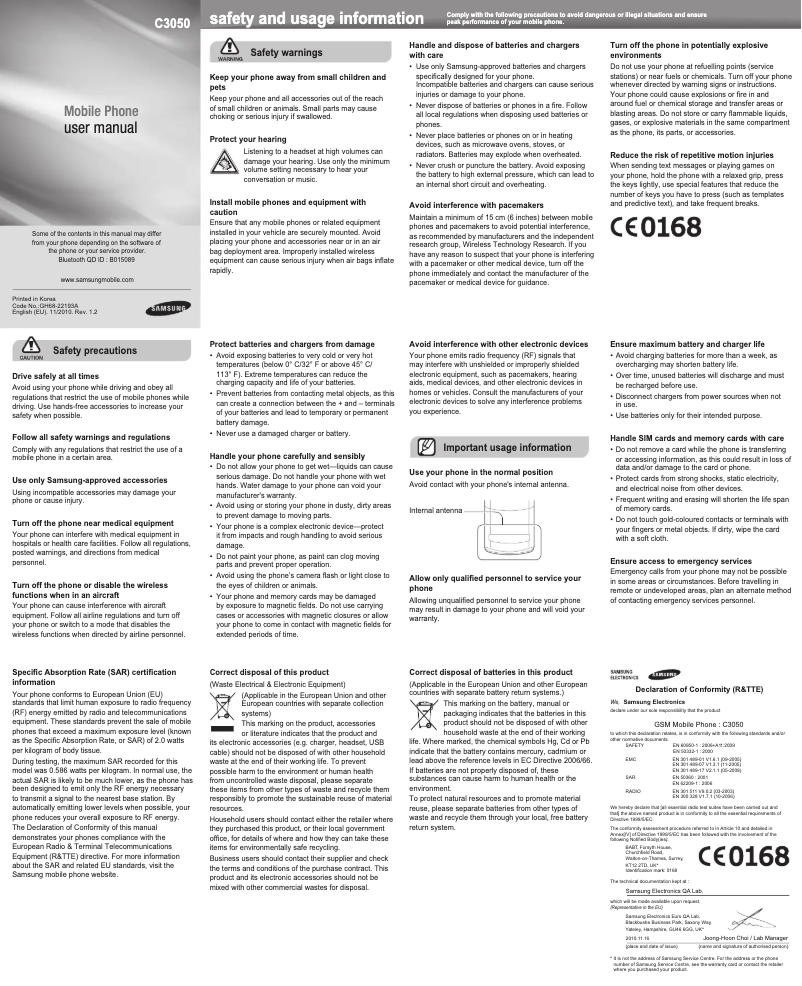 Page n°1 - Manuel utilisateur Samsung Stratus C3050