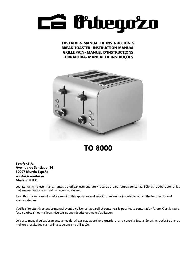 Image de la première page du manuel de l'appareil TO 8000